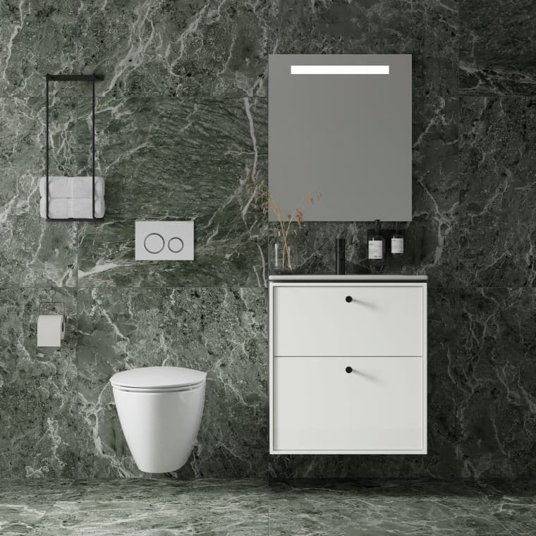 Sense Art badeværelsesmøbel og Spira væghængt toilet Sense Art badeværelsesmøbel og Spira væghængt toilet