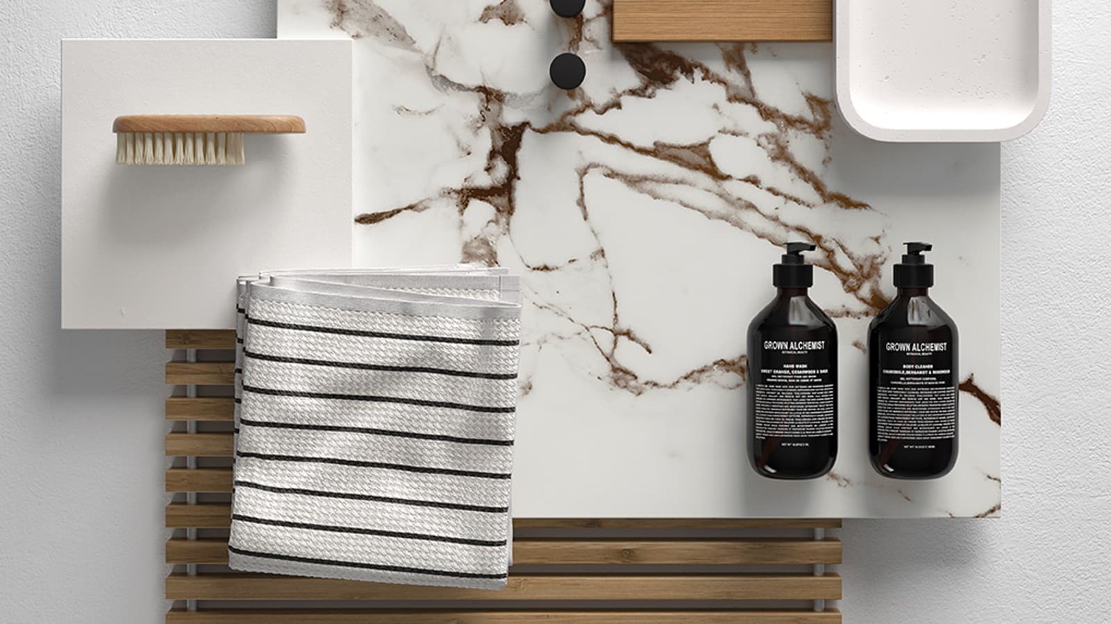 Moodboard med badeværelsestrends Moodboard med badeværelsestrends