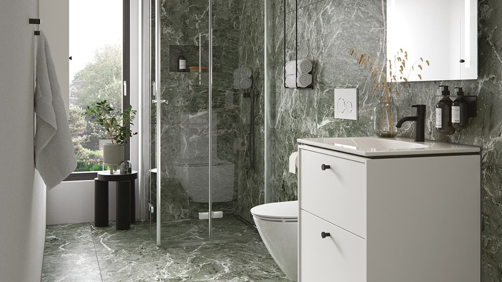 Ifö badeværelse i grøn marmor Ifö badeværelse i grøn marmor